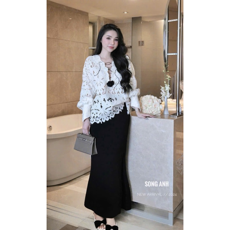 [ẢNH THẬT] SET ÁO REN ĐAN DÂY NGỰC KÈM CV ĐUÔI CÁ  SARDDN