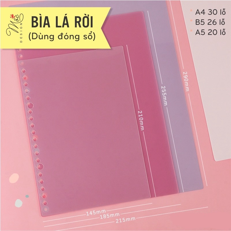 BÌA LÁ RỜI đóng sổ nhựa nhiều màu sắc A4 B5 A5 làm planer sổ còng đã đục lỗ Bullet Journal