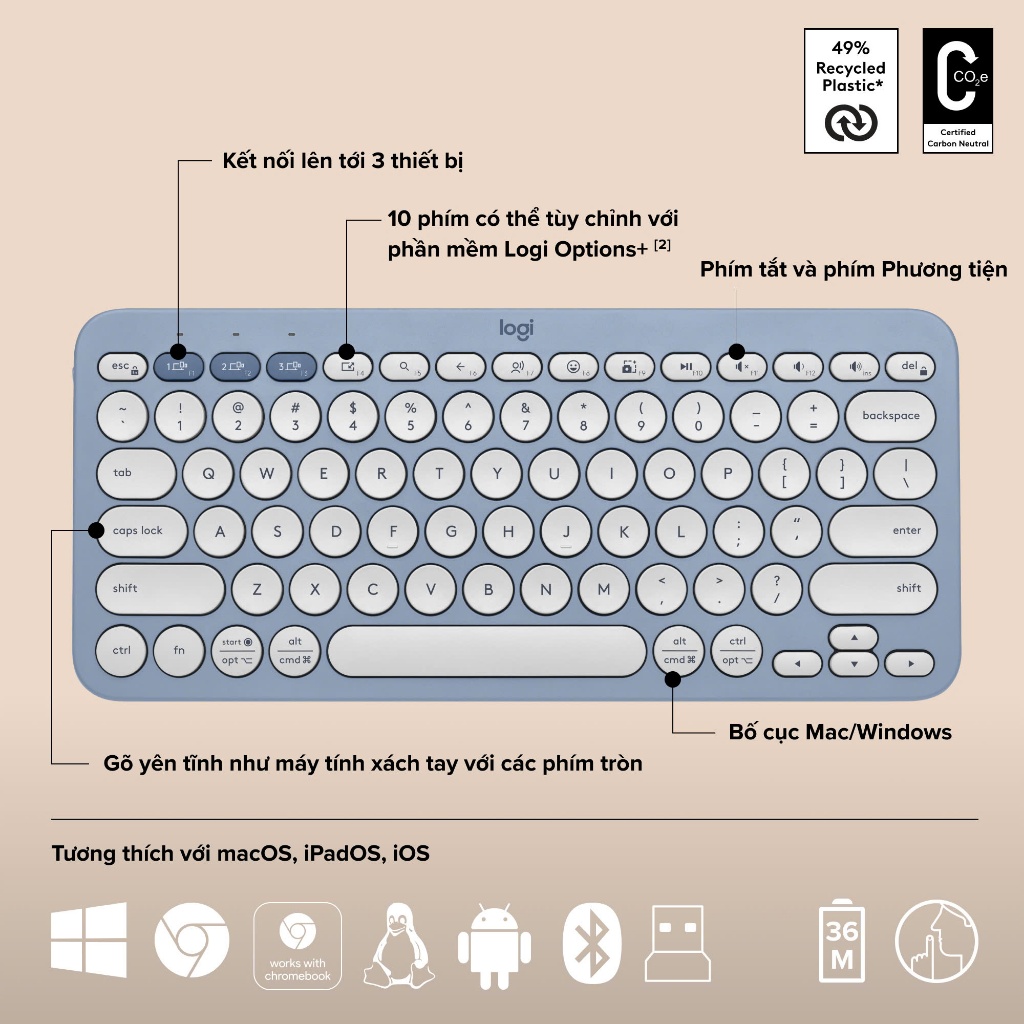 Combo chuột phím Logitech Bluetooth Pebble 2 K380 & M350 | K380s +M350s | BigBuy360 - bigbuy360.vn