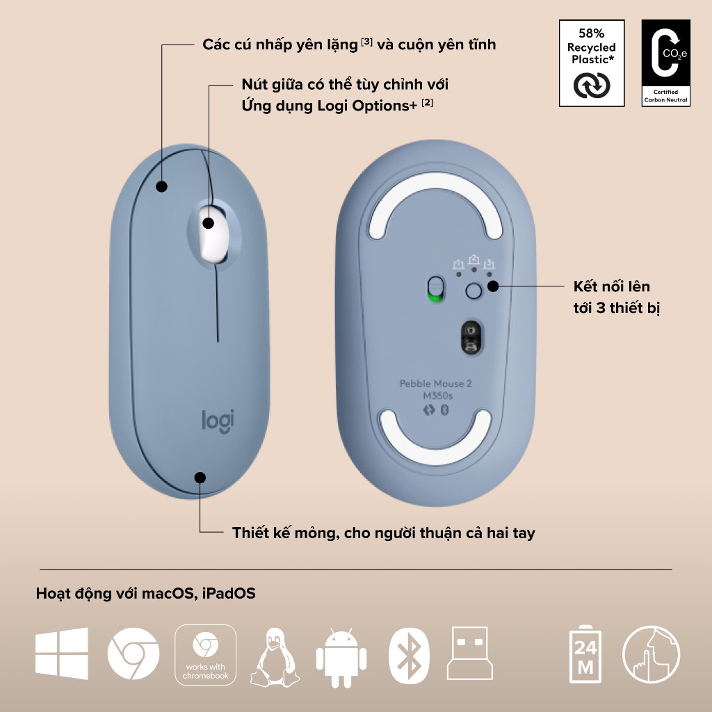 Combo chuột phím Logitech Bluetooth Pebble 2 K380 & M350 | K380s +M350s | BigBuy360 - bigbuy360.vn
