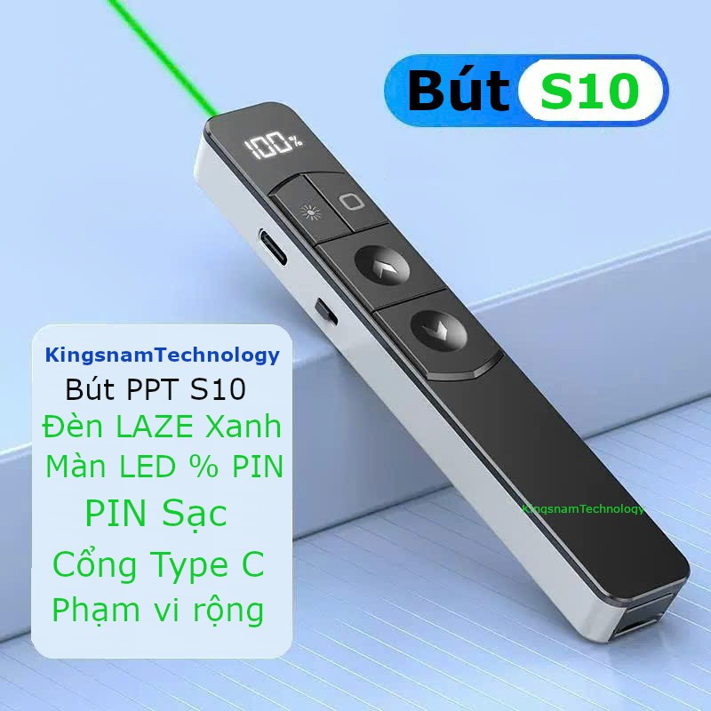 Bút Thuyết Trình Không Dây Laze Xanh S10 PPT pin sạc Bút Trình Chiếu Powerpoint Slide S7 Điều Khiển Clicker cao cấp