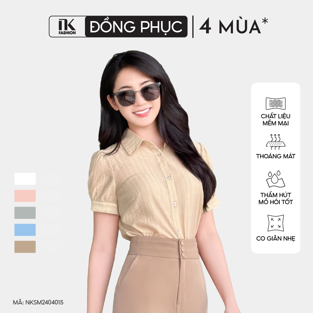 Áo Sơ Mi Cổ Sen Đính Nơ NK Fashion Công Sở Nữ Trẻ Trung, Nữ Tính Vải Mềm Mịn NKSM2404015
