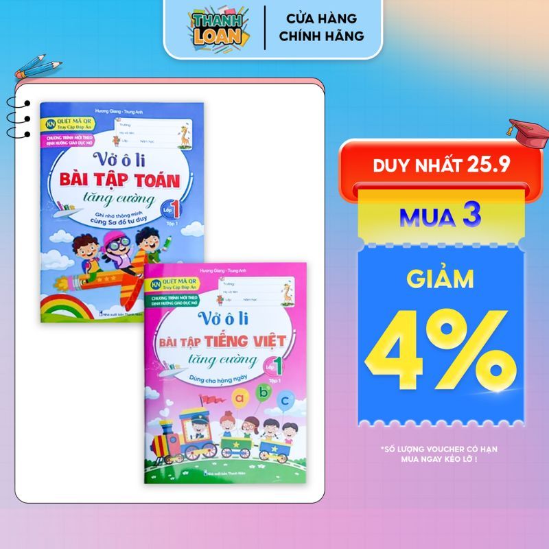 Vở 4 ô li toán tiếng việt lớp 1, vở tập viết tăng cương cho bé, vở bài tập toán tiếng việt lớp 1