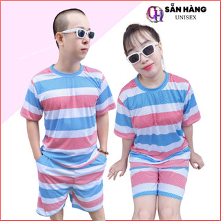 Sét bộ thể thao nam nữ họa tiết kẻ karo , bộ quần áo mặc nhóm phông bạt sao kê kẻ sọc chất thun lạnh 3 size 40-100kg