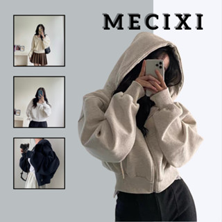Áo Khoác Nỉ Croptop Mecixi.vn Áo Hoodie Zip Dáng Ngắn Form Rộng Mũ To Khoác Thu Đông Có Túi T015