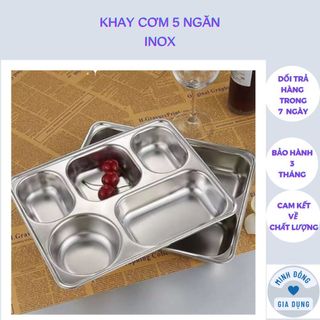 Khay cơm sâu lòng 3/4/5 ngăn inox - Khay cơm phần 5 ngăn inox 304 loại dày đựng thức ăn