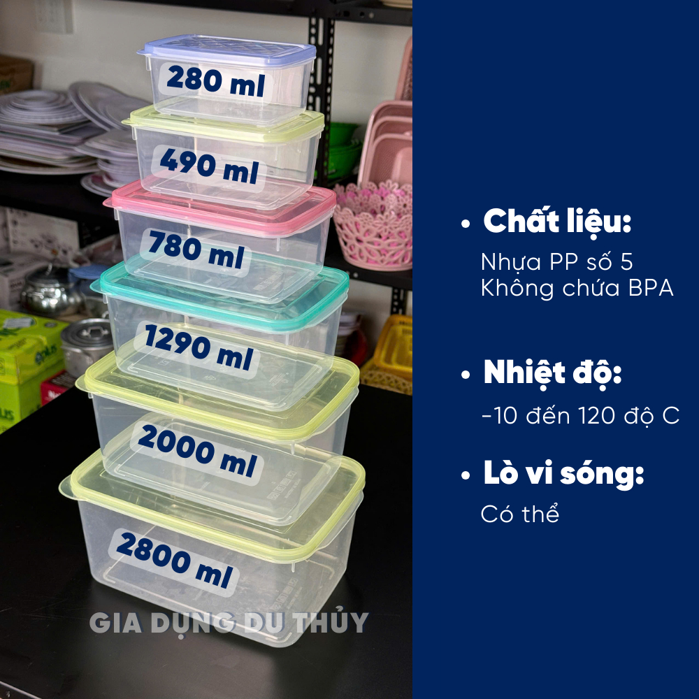 Hộp Nhựa Đựng Thực Phẩm Trong Suốt Hình Chữ Nhật Có Nắp Đậy Nhiều Size Chất Liệu Nhựa Pp5 An Toàn, Chịu Nhiệt Không Bpa