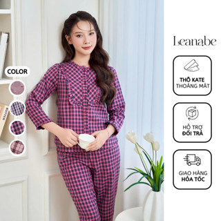 Bộ Ngủ Pyjama Nữ Thô Kate Hàn Cao Cấp Áo Tay Dài Quần Dài Bộ Mặc Nhà Nữ Thu Đông Thô Kate Dài Tay Leanabe Homewear 24T12