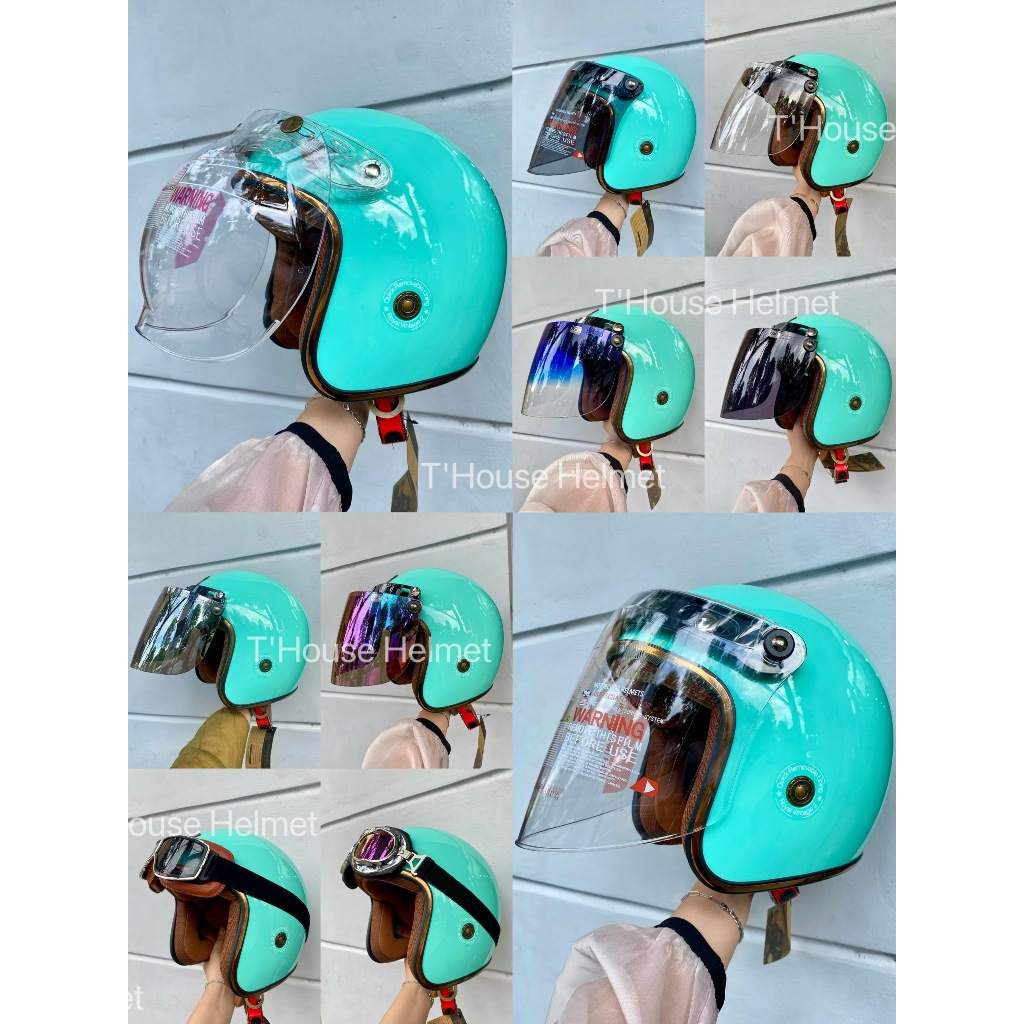 Combo Nón bảo hiểm 3/4 Royal M20C màu xanh ngọc gắn kính siêu đẹp, tiện lợi