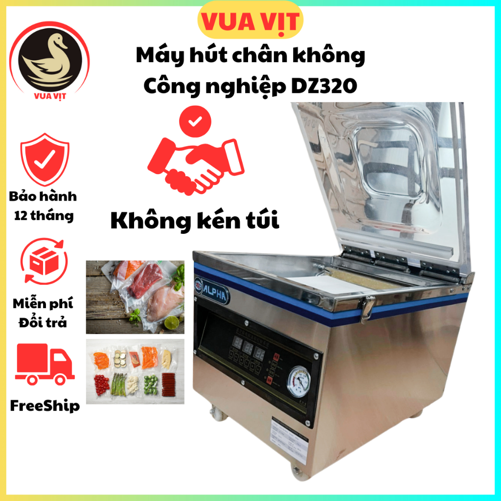 Máy Hút Chân Không Thực Phẩm Công Nghiệp DZ320 Công Suất 400W Không Kén Túi Độ Chân Không Đạt -1mpa Hoàn Toàn Tự Động