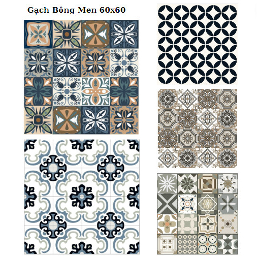 Gạch bông men kt 60x60 ốp tường, lát sàn trang trí phòng khách, ban công, cầu thang, nhà hàng, mang 