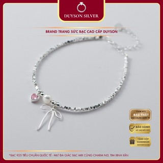 Lắc tay bạc 925 nữ hình chiếc nơ Duyson Silver, vòng tay hạt bạc đa giác mix nơ thắt và charm tim