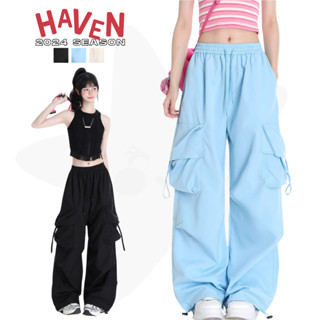 Quần túi hộp nữ ống rộng Haven Studio dây rút jogger bigsize chất kaki màu đen, xanh, trắng