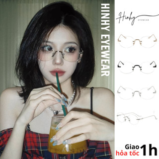 Gọng kính tròn không viền chất liệu kim loại cao cấp thời trang nam nữ cá tính giả cận D9216C