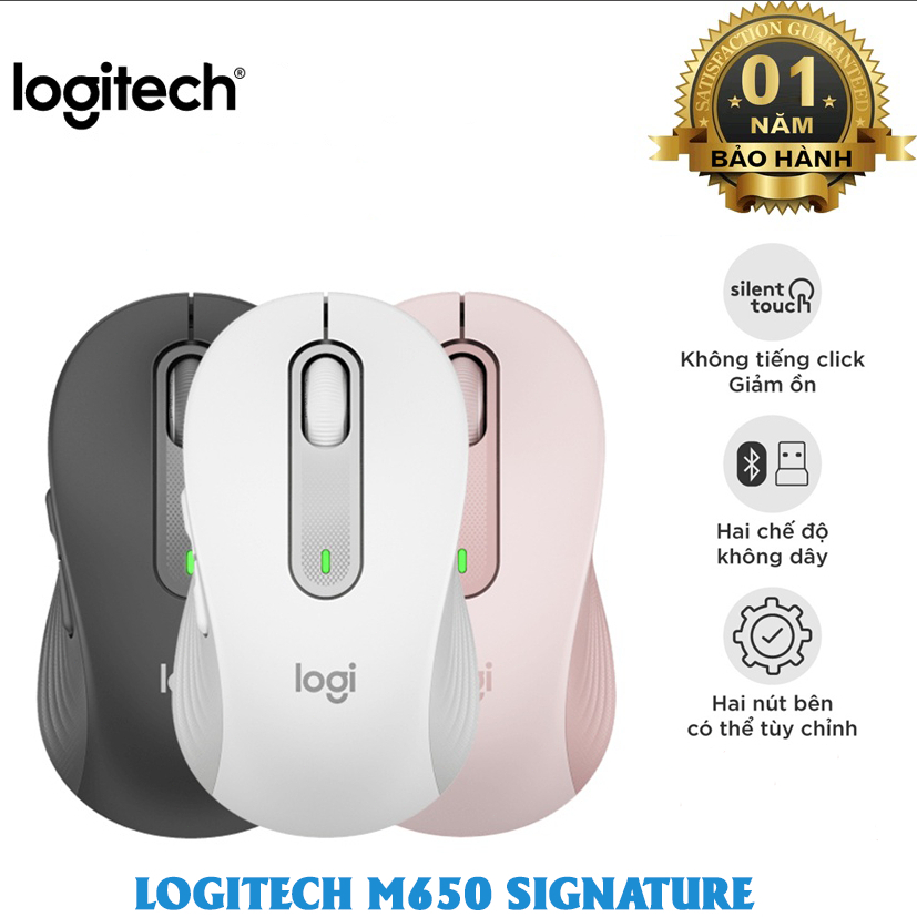 Chuột không dây Logitech M650 Signature - hàng chính hãng Đen/Trắng/Hồng 【Bảo Hành 12 Tháng】
