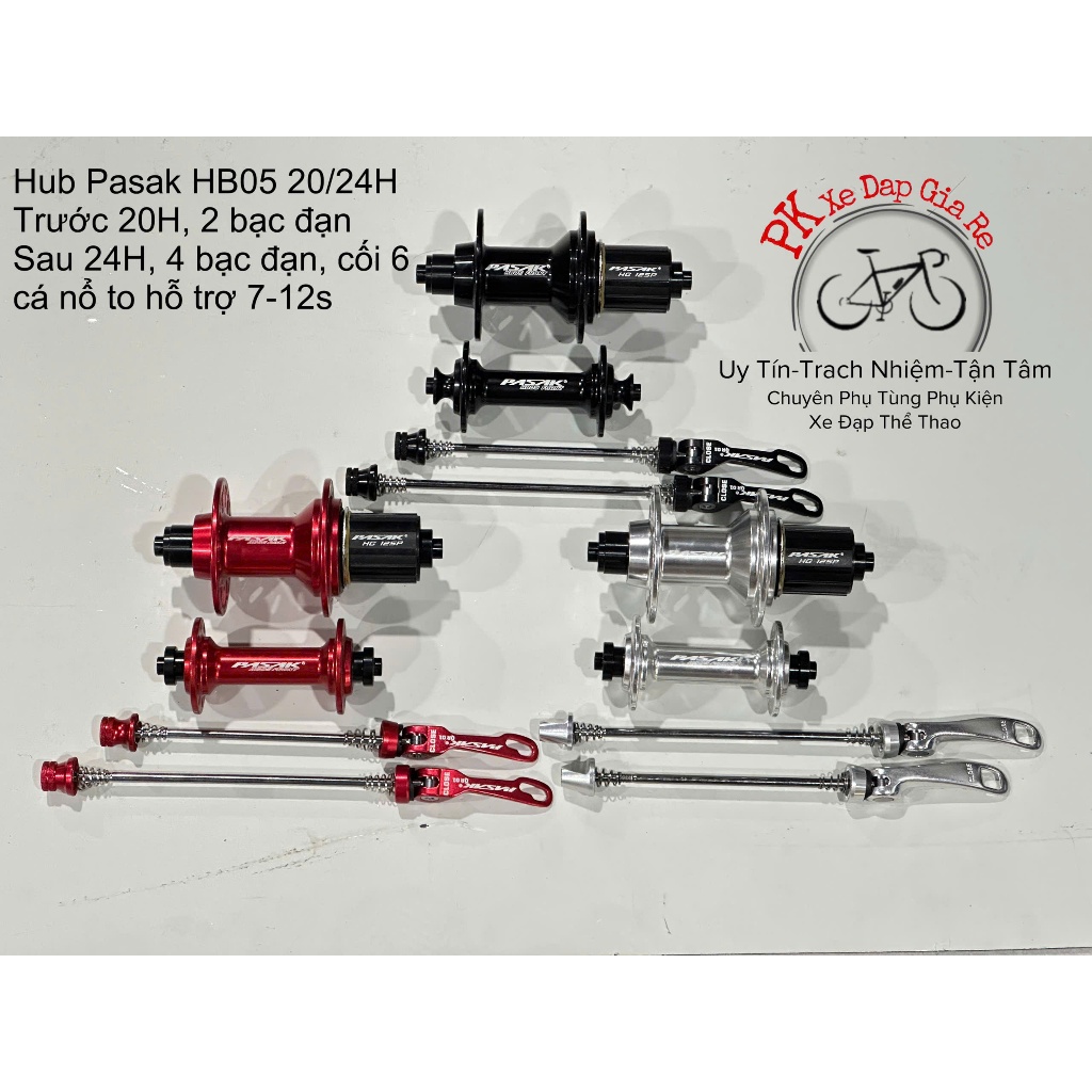 Đùm/ Moayo xe đạp cối nổ lớn, Đùm nhôm chạy bạc đạn líp thả vành cối nổ 6 cóc Pasak HB05 20/24 lỗ