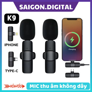 Mic thu âm không dây cài áo lọc tiếng ồn model K9 - Khoảng cách thu âm xa -Hỗ trợ điện thoại di động
