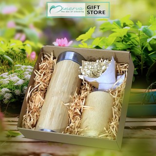 Set quà TRE mộc mạc, thân thiện môi trường. Set quà có bình giữ nhiệt, cốc tre.