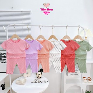 [Bé 7-19kg] Bộ tay ngắn quần lửng chấm bi chất thun tăm lụa mềm mát cho bé gái mặc đi học đi chơi
