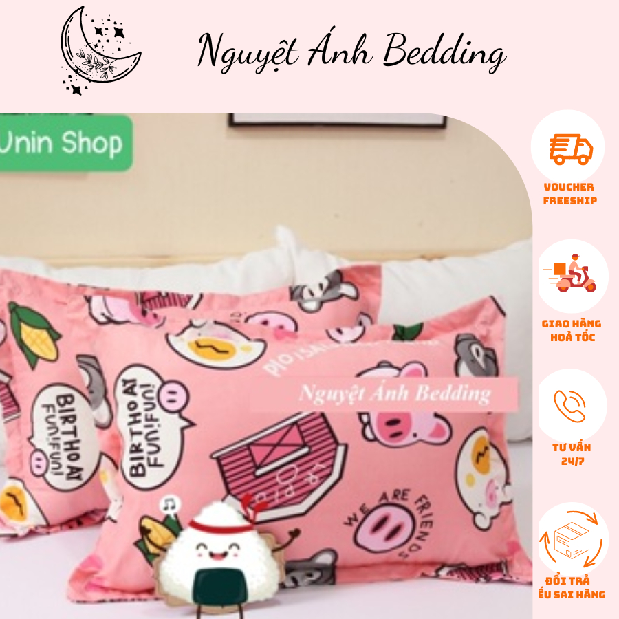 (Siêu giảm giá) Áo gối nằm, vỏ gối đầu poly cotton mẫu Heo Nhí Nhố bao bọc gối nằm nhiều mẫu mới
