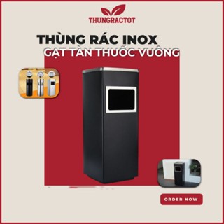 Thùng rác inox có gạt tàn hình vuông