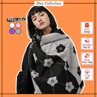 Khăn Len Unisex Quàng Cổ, Khăn Choàng Cashmere Dày Hình Hoa 5 Cánh Caro Giữ Ấm Thời Trang Thu Đông - 60x180cm - Mã LN108