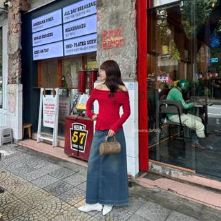 Áo kiểu nữ trễ vai dài tay thun zip phối cutout tà trendy HAVANA ATH473