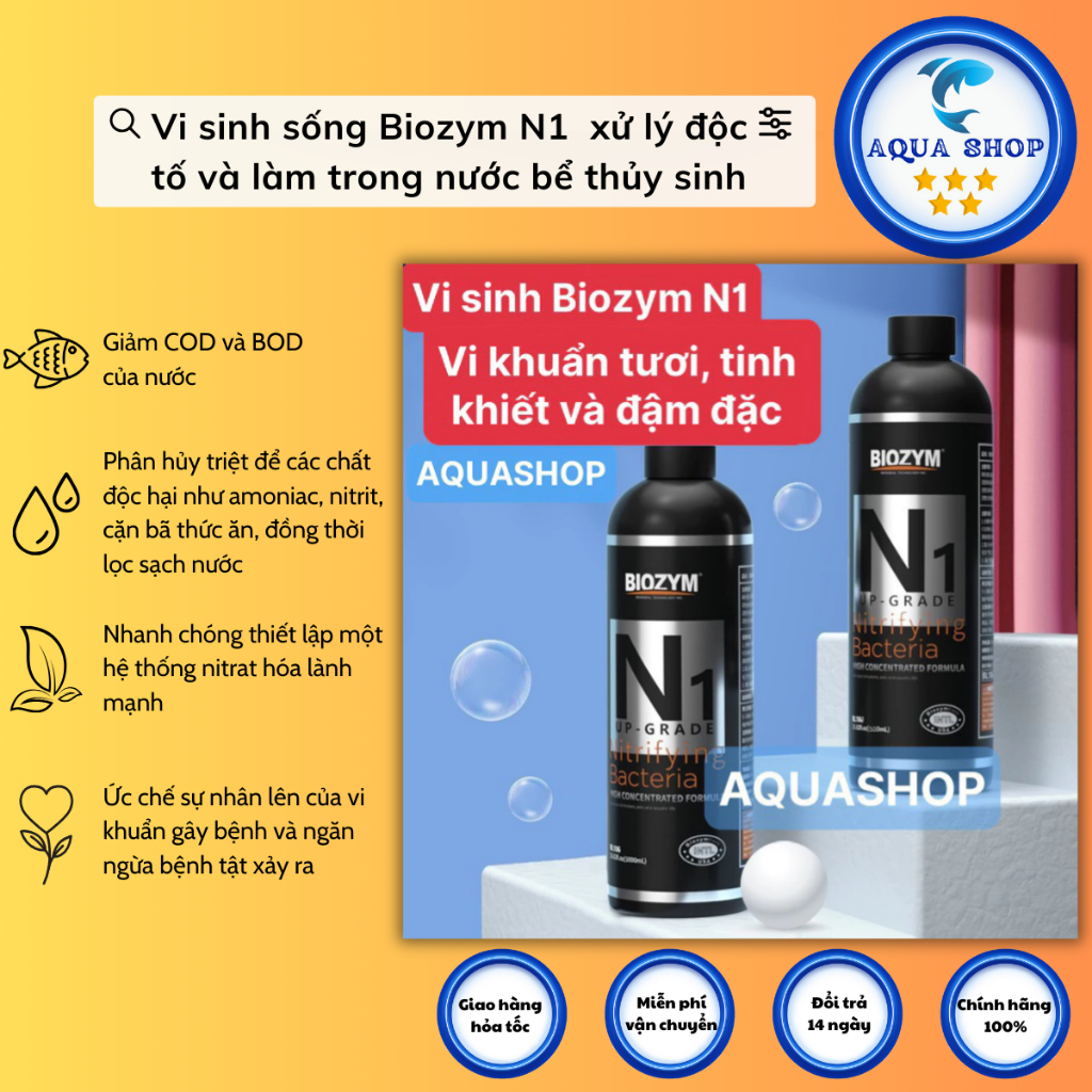  Vi sinh sống Biozym N1  HÀNG CHÍNH HÃNG  xử lý độc tố và làm trong nước bể thủy sinh 