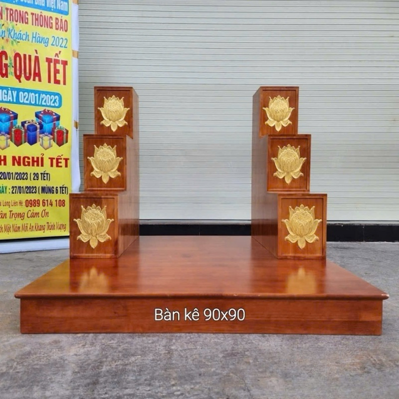 [Giá Tại Kho] 1 Bàn Kê Gỗ Xoan Đặt Bàn Thờ Ngang 88cm x 88cm Hàng Giá Rẻ