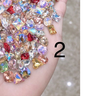 Set đá mix sale 100v chân vàng size 6-8, đá khối trang trí nail