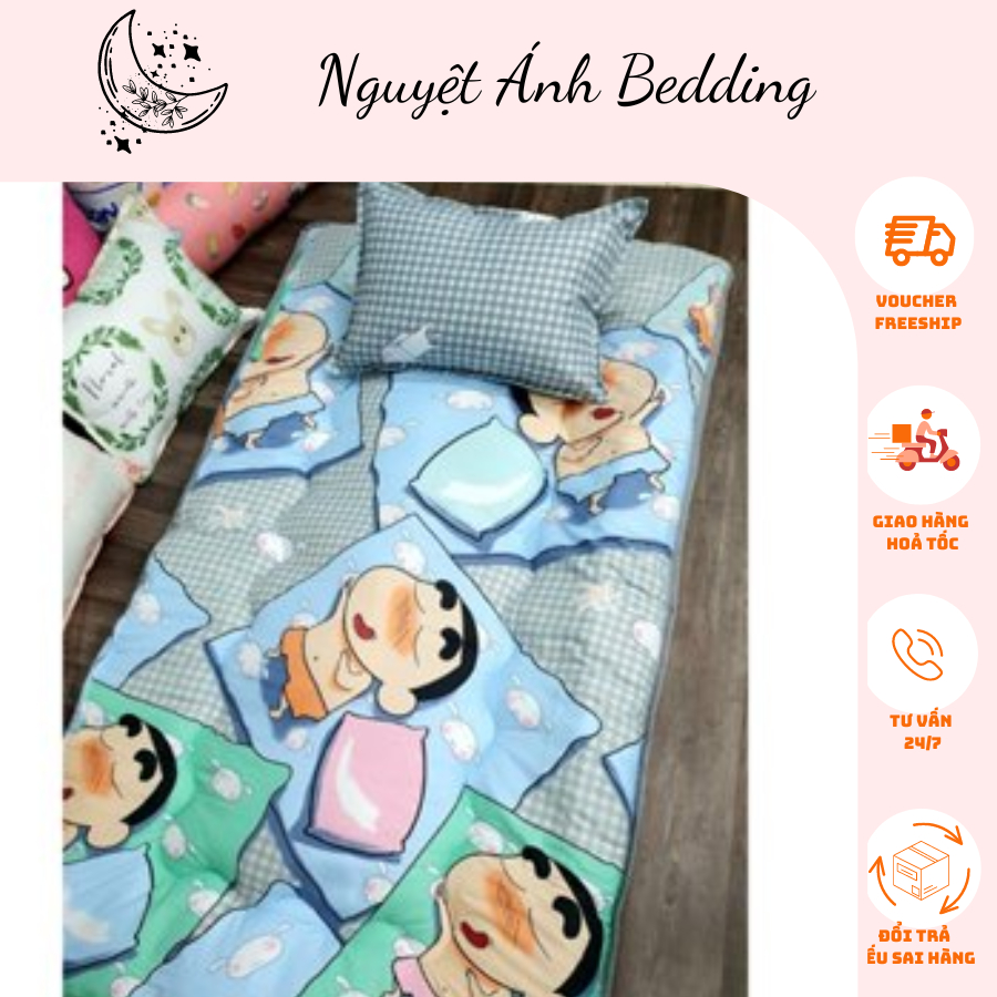 Nệm nằm topper Mujji kèm gối cho bé | Nệm cho bé sơ sinh mầm non tiểu học đi học, mẫu cute KT 80*140