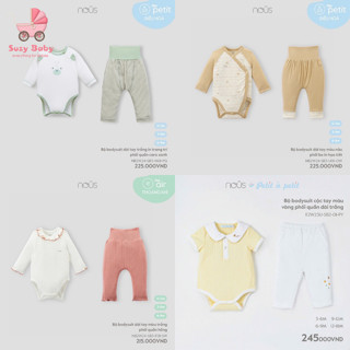 Bộ bodysuit Nous dài màu trắng in họa tiết 0M-9M mẫu mới