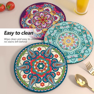 Miếng lót cốc thấm nước, đế lót ly, đế lót cốc bằng gốm nhiều hoa văn họa tiết Mandala