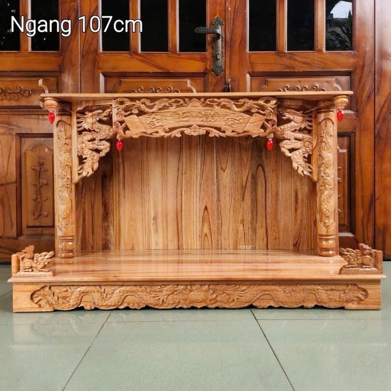 [Giá Tại Xưởng] Bàn Thờ Treo Tường Có Mái Ngang 107cm Gỗ Xoan Gồm Bộ Ke Gỗ Nhiều Kich Thước