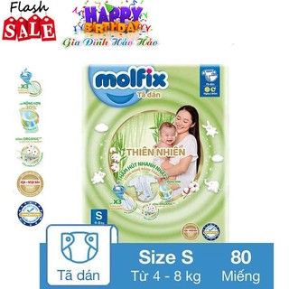 [SIÊU SALE TRONG NGÀY] Tã dán Molfix thiên nhiên size S 80 miếng (Bé 4 - 8 kg)