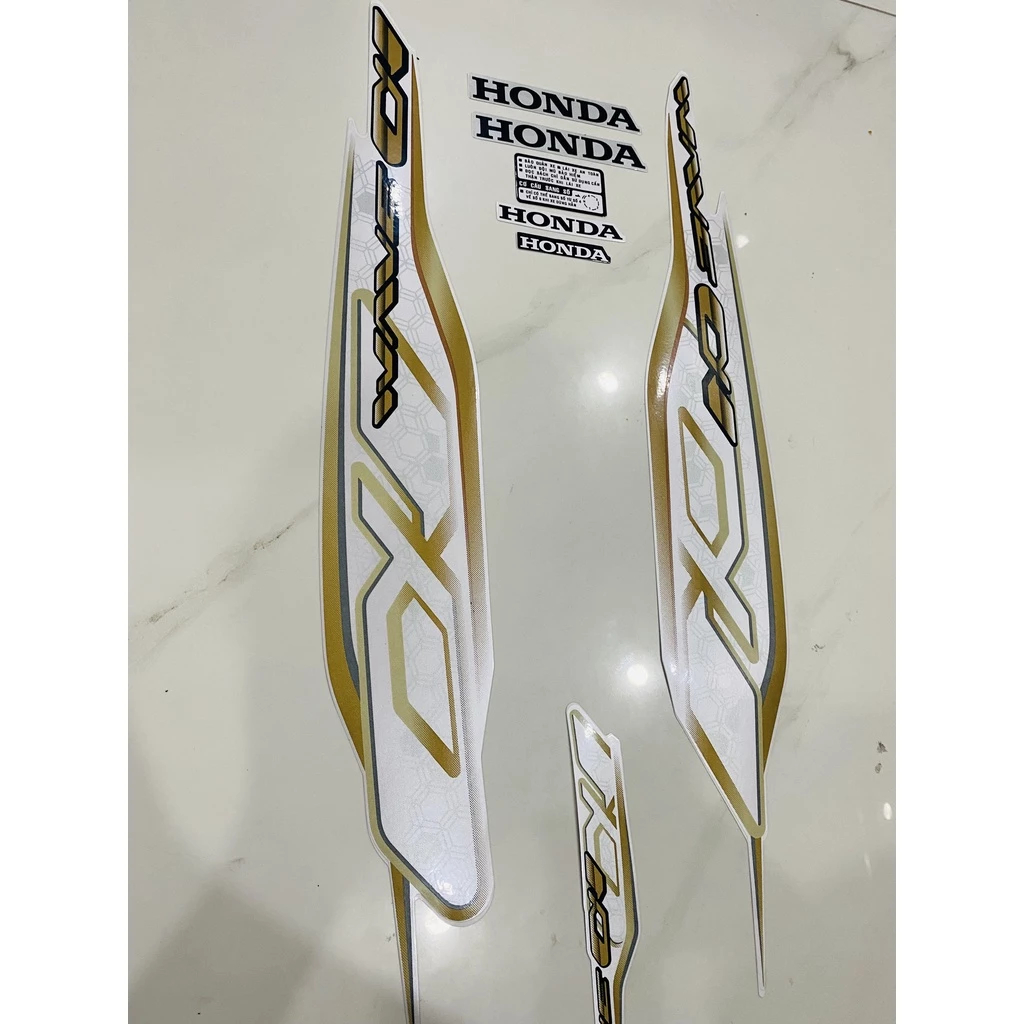 Tem dán xe máy Honda Wave alpha Wave đời 2020 2021 màu trắng siêu sắc nét