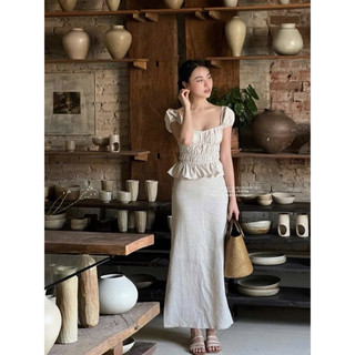 𝐀𝐥𝐢𝐜𝐢𝐚 𝐓𝐨𝐩 - Áo Nhún Cổ Tim Linen ( ảnh chính chủ )