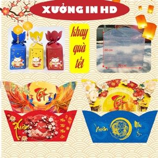 [ TẶNG tem dán chữ tết ] combo 3 giỏ gói quà tết , khay thuyền gói quà tết , đế làm giỏ thuyền tết