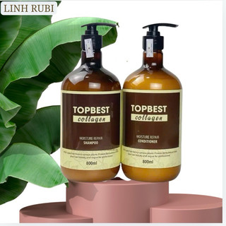  Cặp Dầu Gội Xả  COLLAGHEN TOPBEST 800ml Phục Hồi Tóc Hư Tổn Giảm Gãy Rụng Kích Thích Mọc Tóc Trị Gầu Giữ Màu Tóc 