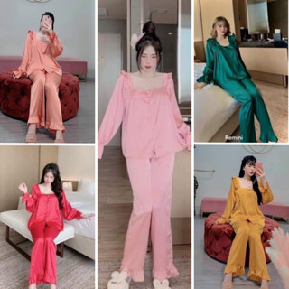 Set Đồ Bộ Lụa Kate Tay Dài Quần Dài Chất Siêu Thoáng Mát Giá Siêu Rẻ Pyjama Đồ Ngủ Nữ Xinh Sắn Mặc Nhà