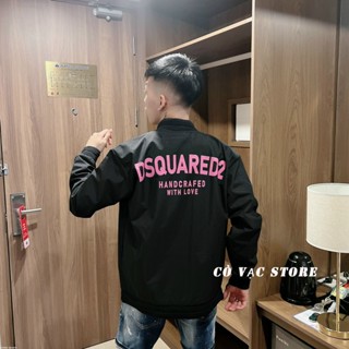 Áo Khoác Gió Nam DSQ 545 Màu Đen In Chữ Hồng Mặt Trước Và Sau Mặt Sau Thời Trang Nam