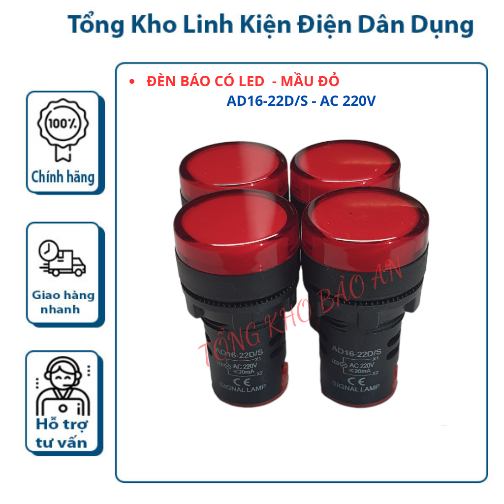 Đèn Báo Pha Phi MÀU Đỏ 22 AD16-22D/S