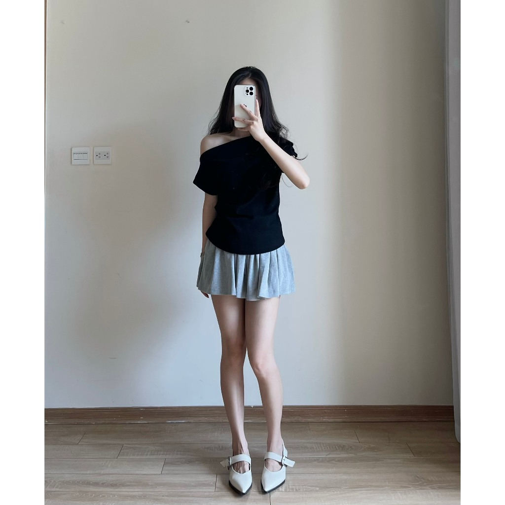 Áo Thun Lệch Vai Xếp Ly, Áo Kiểu Sườn Nhún Eo Điệu Đà, Áo Phông Form Vừa Chất Vải Co Dãn Mềm Mịn HA500 | BigBuy360 - bigbuy360.vn