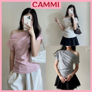 Áo Thun Lệch Vai Xếp Ly, Áo Kiểu Sườn Nhún Eo Điệu Đà, Áo Phông Form Vừa Chất Vải Co Dãn Mềm Mịn HA500