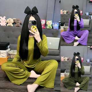 Đồ bộ ủ kem, set đồ nữ thun lạnh cao cấp xịn siêu mát, áo tay dài form rộng quần có túi, set bộ nữ