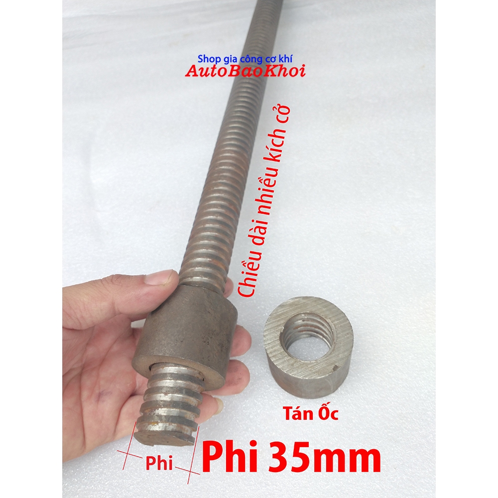 Trục vít me sắt phi 35 mm ren vuông kèm tán óc