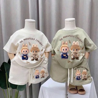 Bộ Đồ Cộc Tay Bé Trai Labubu Cho Bé Từ 8-36kg chất vải tổ ong Cotton Dày Đẹp. Hoạ tiết labubu hot trend Cho Bé Trai