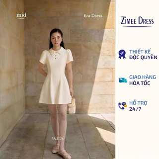  Váy Liền Xòe Kem Cổ Lá Viền Thêu Bô Đê Tay Phồng Đính Cúc Era Dress 