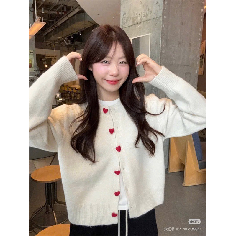 (HÀNG QC LOẠI 1 , TOP 1) Áo cardigan len Cúc Tim 5 màu basic hàng QCCC phong cách Hàn | BigBuy360 - bigbuy360.vn