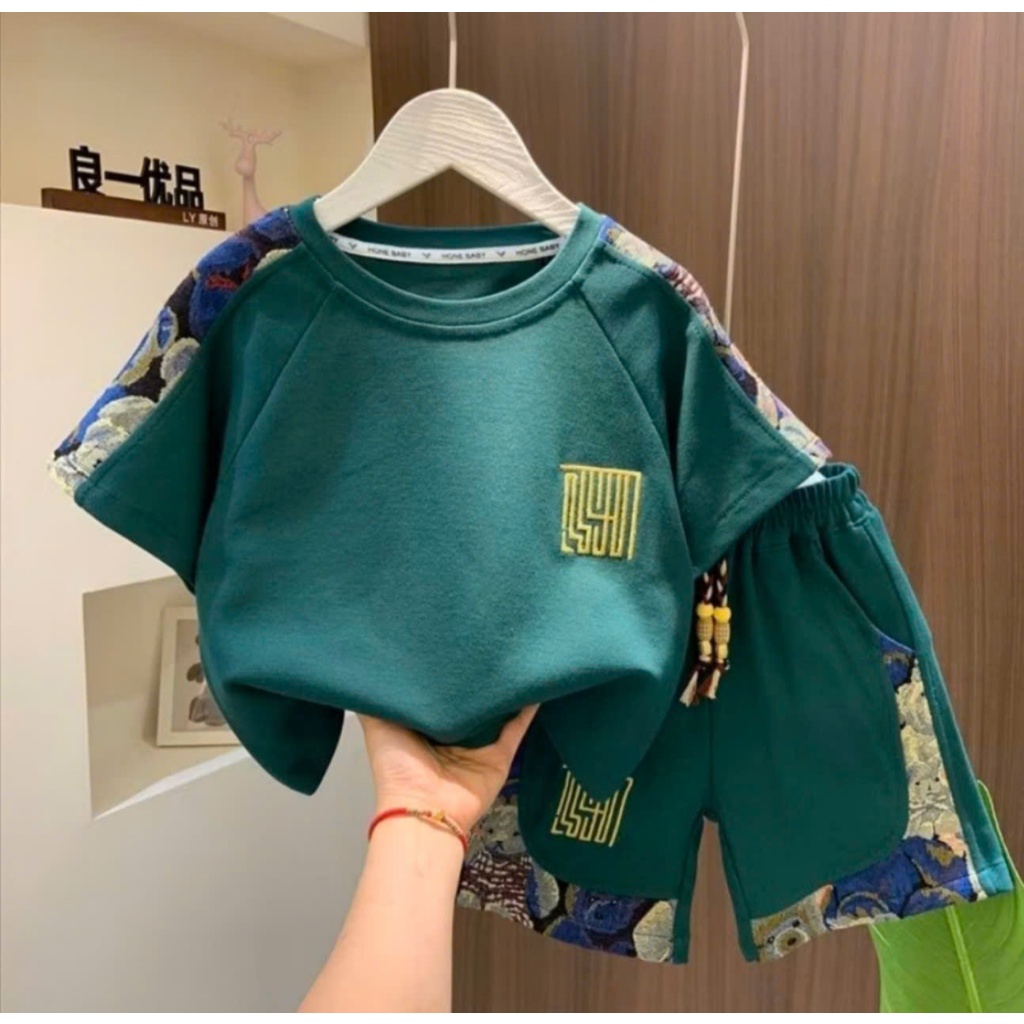 Quần Áo Bé Trai Tay Ngắn Dáng Rộng + Quần Short Thoải Mái Đơn Giản Trai Mùa Hè Thời Trang Hàn Quốc